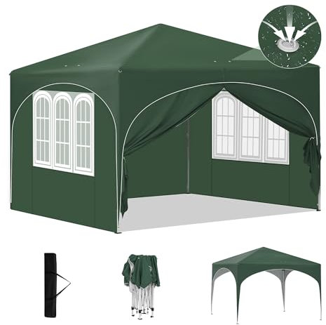 Laneetal Tonnelle Pliante 3x3m, Tonnelle de Jardin, Pavillon Imperméable, Tente Pliable, Barnum Réglable en Hauteur avec 4 Parois Latérales et Fenêtres, pour Camping Barbecue Fête Plage, Vert
