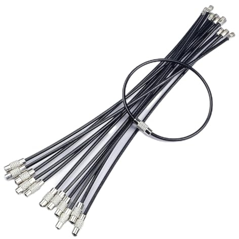 Uniclife 12 Pcs Black Wire Keychain Cable Large Stainless Steel Key Ring Loop Holder for Outdoor Hiking Heavy Duty Connectable Luggage Tag Keeper for Sport and Travel, 16 cm