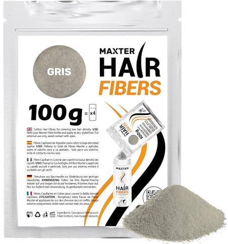 Maxter påfyllningspåse för stretchhår grå 100 g hårpuder mot håravfall – hårpuder män och kvinnor – mikrofiber i pulverform – hårfiber – hårpuder grå