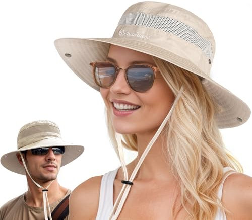 J.Fée Sonnenhut Damen UV Schutz 50, Sonnenhut Herren Sommerhut Damen Sommerhut Auch Safari Hut Herren Wanderhut Anglerhut Outdoor Hut Gartenhut,Beige