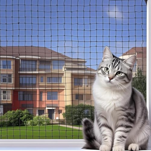 Voarge 4 x 3 M Katzennetz für Balkon, Katzennetz Ohne Bohren mit Befestigungsseil , Nägel , Kabelbinder, Balkonnetz für Katzen zur Sicherung von Balkon, Terrassen, Fenstern, Türen, Zäune