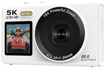 Cámara Digital de 5k, 80MP UHD con Cámaras Compactas de Pantalla Dual de 2.8in y 1.5in, Cámara de Vlogging Auto Focus Auto para Adolescentes y Principiantes para Principiantes
