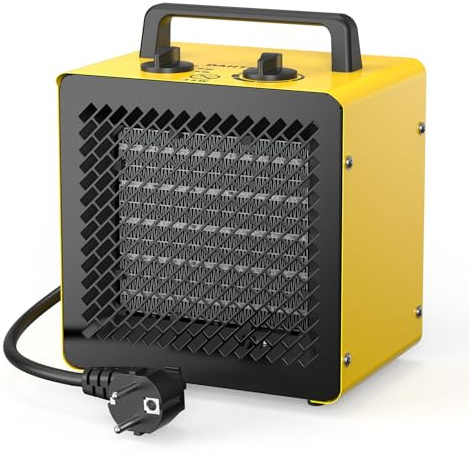 DAHTEC Keramik Heizlüfter 3000 W Klein Heizstrahler mit Thermostat, 3 Modi | Elektroheizer mit 2 Heizstufen & Ventilatorfunktion, Überhitzungsschutz, für Büro, Wohnzimmer & Werkstatt bis 30 m², Gelb