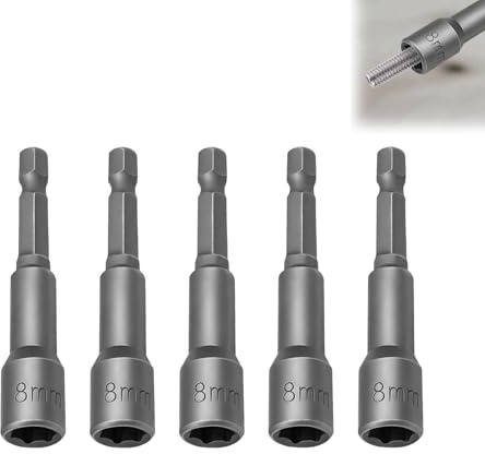 5 PCS 8mm hex bit, 1/4 Quick, Change Hex Shank 8mm Magnetic Nut Setter Driver Drill Bit, 65mm Chrome Vanadium Steel Power Nut Driver for Drill, Impact Driver, Screw Gun, Woodworking, DIY