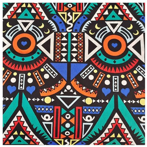 BrightGlow Baumwollstoff Boho-Stoff Meterware Geometrisches Muster Stoff Zum Nähen aus Baumwolle Retro-Dekostoff Ethnisches Nähstoffe Kostümstoff für DIY Handgefertigte Grün 200 X 145CM