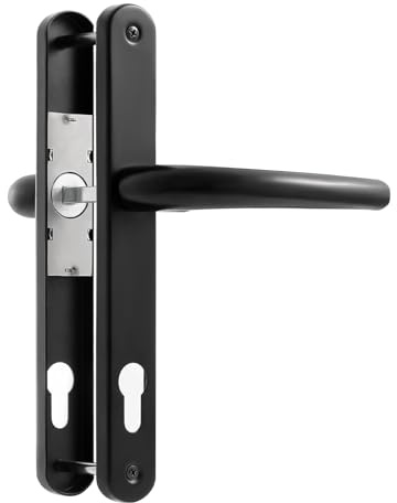 SORWDUERM Black Door Handles Set 92mm PZ Centres 210mm Screw Hole Distance 240mm Backplate Length Replacement Door Lever for UPVC Composite Timber Door Stainless Steels