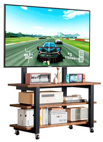Support TV d'angle 81-178 cm (32-70), avec étagères et support inclus, couleur marron rustique, idéal pour salon ou chambre à coucher
