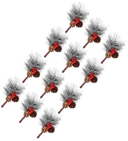 FIXOSHEE 12 Pezzi Aghi di Pino Artificiali Innevati Bacche Rosse e Rami di Agrifoglio Innevati Decorazioni Natalizie per Casa Matrimoni e Feste Riutilizzabili e Facili da Posizionare