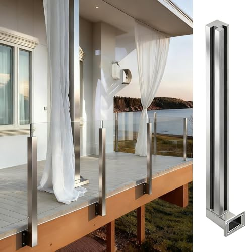 Poteau de balustrade en verre à montage latéral pour terrasse et balcon – Gris 95 cm (37 3/8) Système de balustre de pont et pince de support de balustrade en verre d'escalier