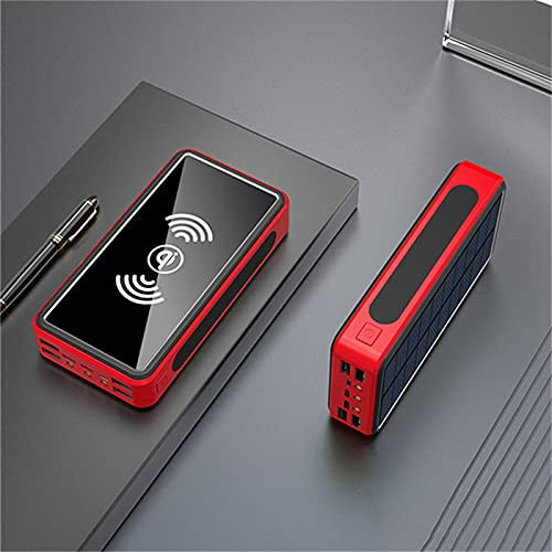 Power Bank,PowerBank Solar Wireless Solar Charger 80000Mah, Solar Quick Charge Qi Wireless Portable Charger with LED Flashlight for Outdoor Camping,Red
