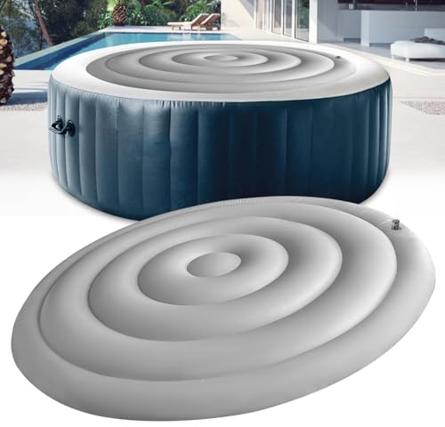 140cm Aufblasbare Whirlpool Abdeckung Runde Whirl Poolabdeckung mit Griffen Aufblasbare Badewannenabdeckung Regenfest Und ReißFest Whirlpoolzubehör Energiesparende Spa Abdeckung