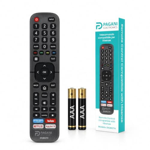 Telecomando compatibile con TV Hisense EN2BI27H, Tasti Netflix, Prime Video, YouTube, Batterie Incluse, Azienda Italiana Qualità Testata in Italia