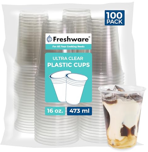 Freshware Clear, Heavy-Duty 16 oz Disposable Plastic Cups, BPA Free (100 Pieces)