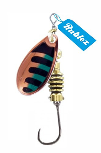 Rublex - Pack de 5 Cucharillas de Pesca Celta-2 CNV | Cebo Artificial de Pesca con Anzuelo Simple sin Muerte Fácilmente Intercambiable con Sistema Quita-Vueltas, Color Cobre Negro Verde, 3'5gr