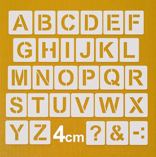 Schablone Buchstaben groß 4cm | 1 Satz Alphabet A-Z - 26 + 4 Sonderzeichen. | Set Nr.004