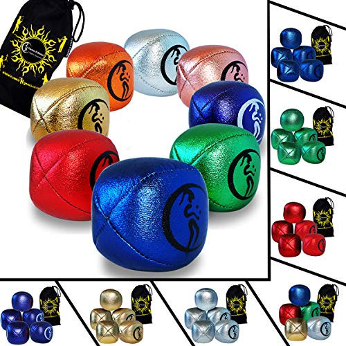 Flames 'N Games Pro Jonglierbälle 5er Set (Metallisch) Profi Beanbag Bälle +Tasche. Set Für Anfänger Wie Auch Für Profis. (Rot)