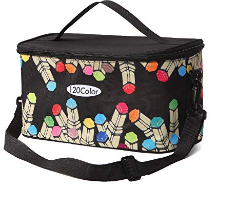 Toprema Federmäppchen für 120 Marker, Organizer, multifunktional, mit Reißverschluss, Tragetasche mit Muster, Schwarz