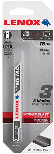 LENOX Tools 1991569 U-Shank Medium Metal Cutting Jig Saw Blade, 3 5/8 x 3/8 18 TPI, 3 Pack