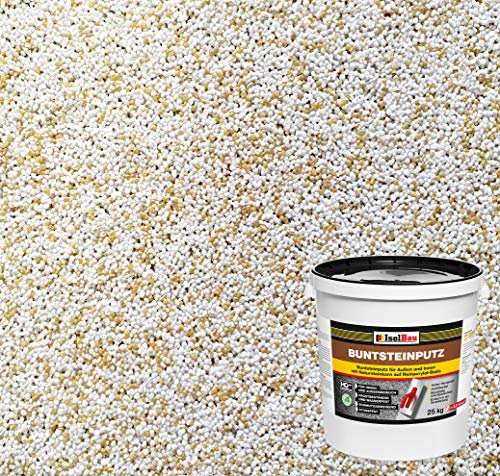 Isolbau - Buntsteinputz für Außen und Innen (Weiß, Sand/Gelb) 25 kg - BP60 Mosaikputz Dekorationsputz Frostsicher, Wasserfest, Stoßfest