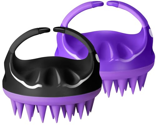 HEETA Scalp Massager with Soft Silicone Bristles - Removes Dandruff, Relieves Itching, Shampoo Brush for Hair Care & Scalp Relaxation (Black & Dark Purple)