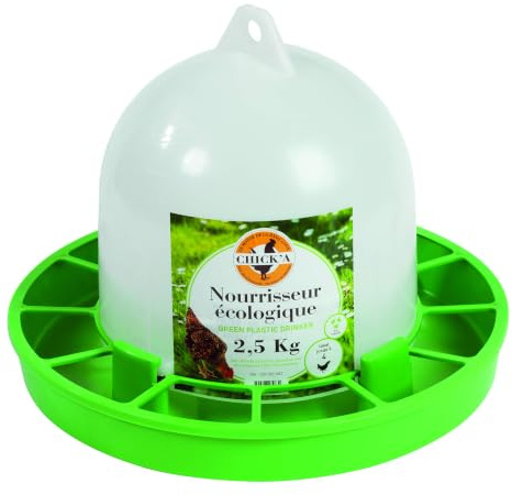 horizont CHICK'A Bio Futterautomat für Hühner, weiß-grün, 2,5 kg | Futterspender Geflügel, Hühner Zubehör, Wachtel Küken Chicken, Futtertrog für Stall- und Auslaufbereich
