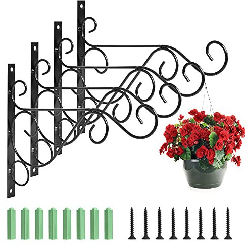 Jubaopen 4 Pcs Supporto da Parete Fiori Cesto Appeso Staffa Per Decorazione Del Giardino Staffe Per Pianti Fiori All’esterno e Interno Per Uccelli con 8 Viti di Montaggio Tasselli a Parete-25*20.5cm