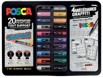 POSCA Graffiti-Koffer mit 20 verschiedenen Spitzen, klassische Farben