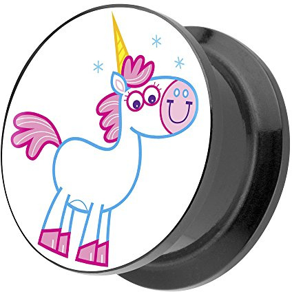 Taffstyle Ohr Plug Flesh Tunnel Piercing Ohrpiercing Kunststoff Schraub Schraubverschluß mit Picture Motiv süßes Einhorn mit Zauberhorn