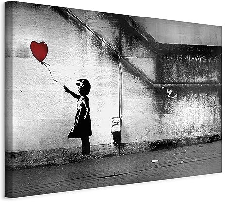 B&D XXL - Akustikbild Banksy 120x80 cm 1 tlg Bilder Akustikschaum Schallschutz Akustikpaneele Wandpaneele Schalldämmung Wandbild Schallabsorber Akustikplatten Girl with red Balloon i-C-0113-b-a