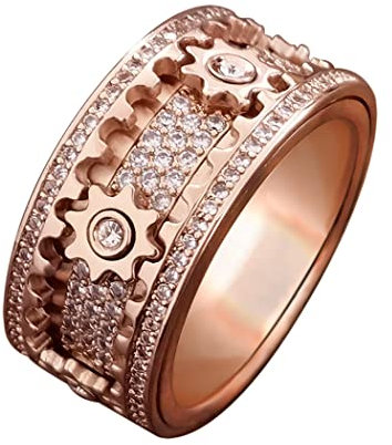 GAOFG Diamond Ring Gypsophila Ring Rotierbarer Ring mit Full Diamond, Anti-Angst-Stressabbau Viel Glück Kristallringe Schmuck Accessoires für Männer Frauen Liebhaber Geschenke,Rose Gold,8