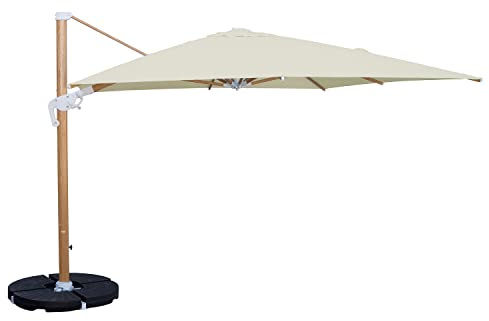 Brigros Estosa - Ombrellone da Giardino Roma Wood, Braccio Laterale in Alluminio Con Effetto Legno, Telo Da 250gr, Rotazione 360°, Ombrellone Da Giardino Decentrato (Beige, 4 x 4)