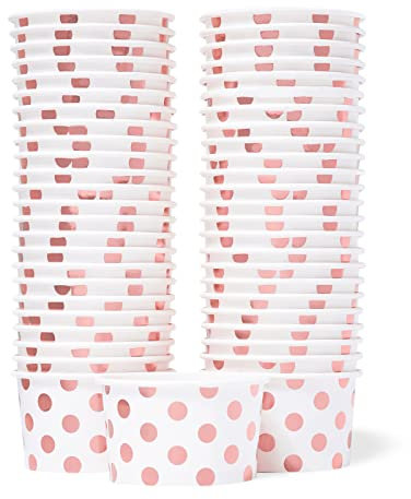 MATICAN Vasos de papel para helado – 50 cuencos desechables de 5.5 onzas para postres y golosinas, lunares de lámina de oro rosa