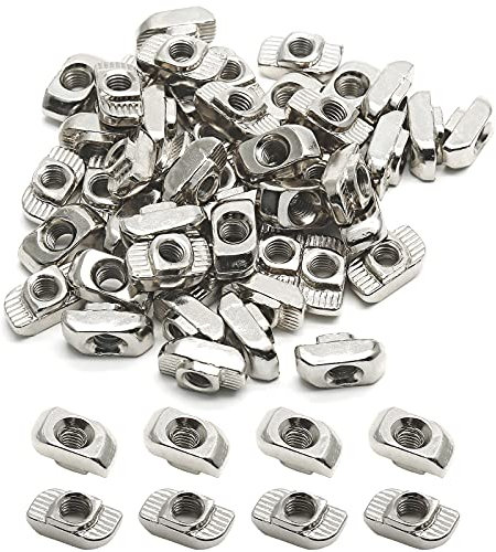 Rierdge 50 dadi a T scorrevoli serie 4040, filettatura metrica M8, dado a T a testa martello, dadi a T scorrevoli per profilo di estrusione in alluminio con scanalatura a T standard da 10 mm