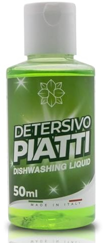 Detersivo piatti a mano per residence e case vacanza 50 flaconi da 50 ml, mini detersivo piatti al profumo di limone con tappo flip-top - Made in Italy