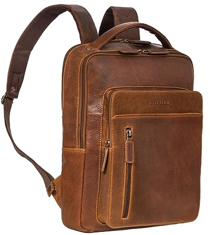 STILORD Tory Leder Rucksack Groß Herren Damen Business Vintage Rucksack Laptoprucksack 13-14 Zoll Handgepäck Reiserucksack Travel Backpack Echtleder Farbe:luino - braun