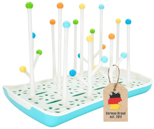 Intirilife Abtropfgitter Babyflaschen weiß-blau-bunt –Trockenständer BPA-frei für Flaschen Sauger Baby Zubehör –Flaschen Abtropfgestell 30x19x20.4 cm – Spülmaschinenfest, zusammensteckbar,platzsparend