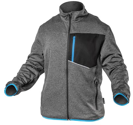 Högert Technik NISTER Sweat-shirt fonctionnel, gris chiné/bleu, taille S à 3XL, respirant, tissu extensible, réfléchissant, 3 poches, idéal pour le travail et la vie quotidienne, gris, S