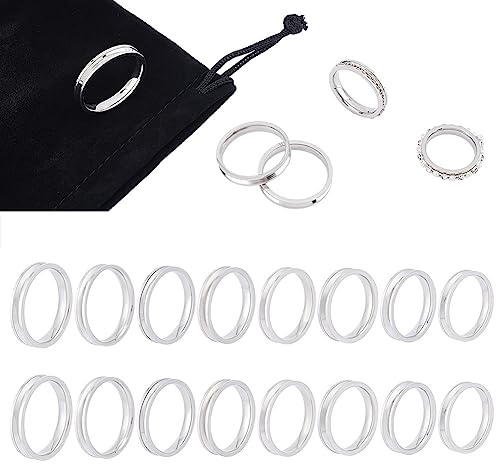 UNICRAFTALE 24 Stück Rohlinge Kern Ringe Größe 5-13 Edelstahl 2 mm Schmaler Gerillter Ring Mit Samtbeuteln Für Inlay Schmuck Ehering Herstellung