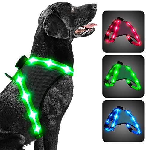 ChalkLit LED Hundegeschirr, Leuchtendes Wiederaufladbares Beleuchtetes Reflektierendes Hundegeschirr Leuchtet Im Dunkeln, LED Hunde-Sicherheitswestenlichter für Nachtspaziergänge (Grün, L)