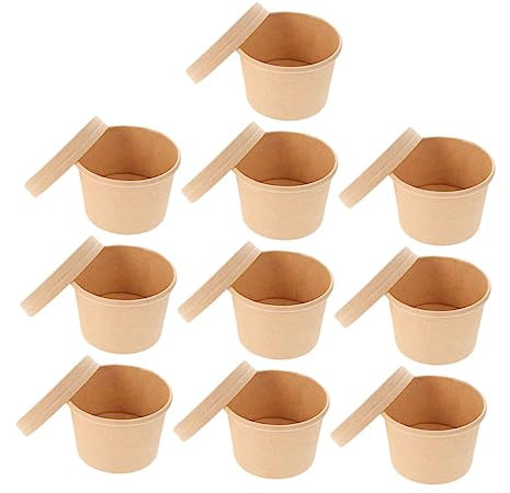 KOMBIUDA 10Ensembles Coupes Papier pour Crème Glacée avec Couvercle Récipients Jetables pour Desserts et Puddings pour Glaces et Gâteaux Lot