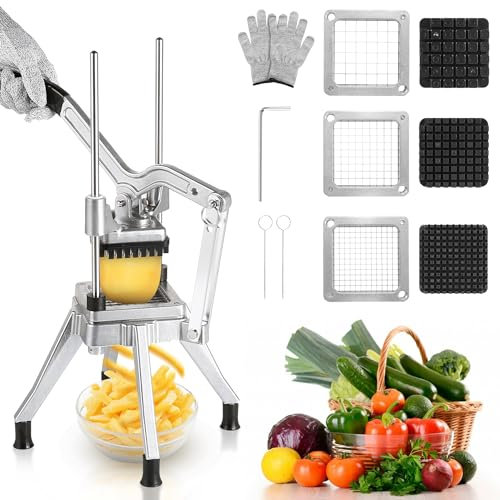 WICHEMI Commercial Vegetable Chopper w/3 Replacement Blades Onion Chopper Dicer Vegetable Fruit Cutter Heavy Duty Stainless Steel French Fry Cutter for Restaurants & Home Kitchen