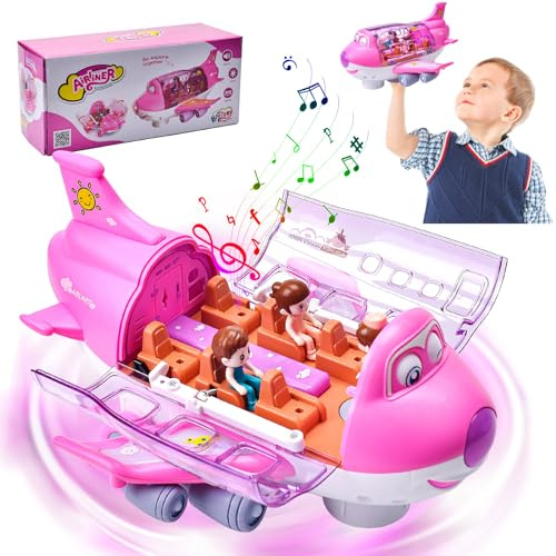 xinrongda Airplane Toy for Toddlers, Electric Airport Toy, 360° Rotating Aeroplane Vehicles with Light and Music, Airline Model Toy Vehicle Gift for Kids Boys Girls 3 4 5 6 Year Old