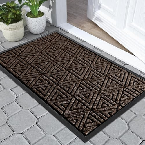 Yimobra Door Mat Outdoor Entrance, Heavy Duty Durable Front Welcome matt for Outside Home Entry, Doormat for Back Patio Floor Porch Garage Office, Low Profile, 92 x 61 cm, Brown