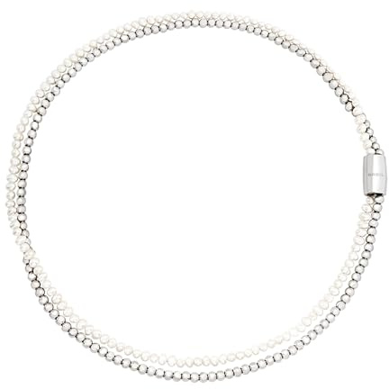 Breil, Collezione Magnetica System, Elemento Donna Medium Glacier, Catena con Micro Sfere in Acciaio Lucido e Collana con Perle Naturali, Chiusura Magnetica