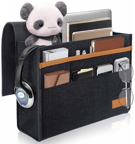 Greyoe Leere Tasche für Bett, Aufbewahrung, Bett, leere Wandtasche, großes Fassungsvermögen, geeignet für Nachttisch, Sofa usw., Aufbewahrung für Handy-Fernbedienung (schwarz)