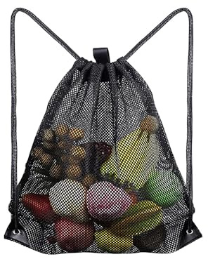 Ziranee Mesh Drawstring Bag, Mesh Beach Backpack, Swimming Bag, Net Gym Bag, 45 * 60CM, Black