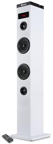 Bmi Enceinte Colonne Tour de Son Bluetooth 50W NGS SKYCHARM avec Télécommande, Entrée Optique, USB, Radio FM et AUX in - White