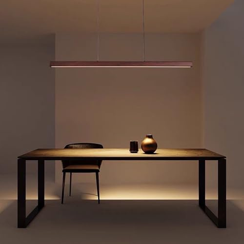 LED Pendelleuchte esstisch holz dimmbar, moderne LED Hängeleuchte mit Fernbedienung, höhenverstellbar moderne Linear design wohnzimmerlampe hängend für esszimmer büro Küche lampe (Holz-1, L100cm)