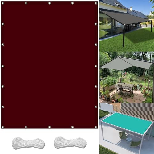 Segeltuch Mit Ösen 2 x 2.6 m Wasserdicht Sonnenschutz Balkon Reißfest UV-Schutz nach Mass Polyestergewebe Mit Seil Sonnenschutz Markise für Pool und glasdach, Weinrot