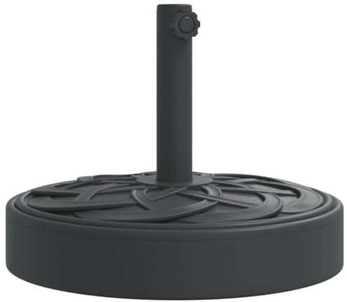 vidaXL Round Black Parasol Base for Ø38/48 mm Poles - PE and Concrete Outdoor Umbrella Stand with Elegant Curve Patterns, 45 cm Diameter, Weight 25 kg